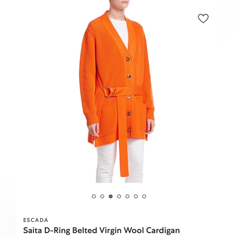 Escada Vibrant Orange Belted Cardigan 100% Wool